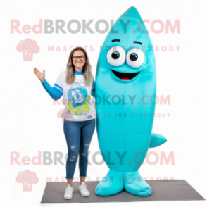 Cyan Surfboard mascot costume character dressed with a Mom Jeans and Reading glasses