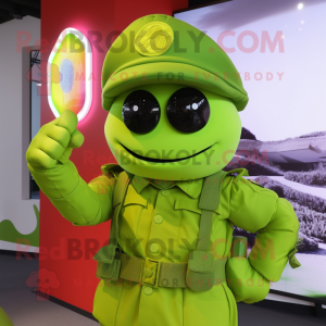 Lime Green Commando mascot costume character dressed with a Poplin Shirt and Hairpins