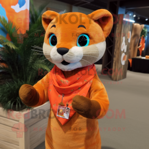 Orange Jaguarundi mascot costume character dressed with a Dress Shirt and Headbands