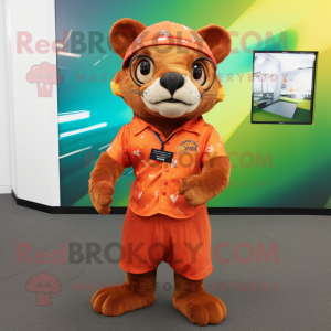 Orange Jaguarundi mascot costume character dressed with a Dress Shirt and Headbands