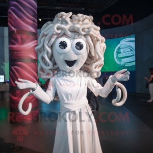 White Medusa mascot costume character dressed with a Long Sleeve Tee and Headbands