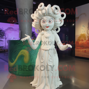 White Medusa mascot costume character dressed with a Long Sleeve Tee and Headbands