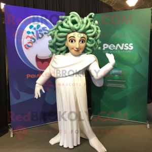 White Medusa mascot costume character dressed with a Long Sleeve Tee and Headbands