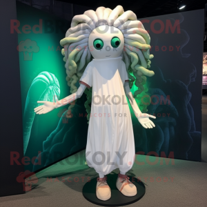White Medusa mascot costume character dressed with a Long Sleeve Tee and Headbands
