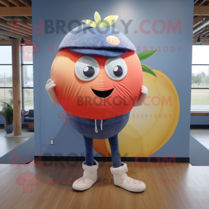 Navy Grapefruit mascot costume character dressed with a Skinny Jeans and Foot pads