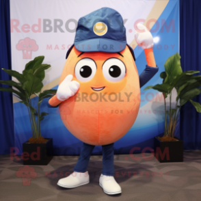 Navy Grapefruit mascot costume character dressed with a Skinny Jeans and Foot pads