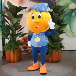 Navy Grapefruit mascot costume character dressed with a Skinny Jeans and Foot pads