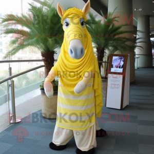 Lemon Yellow Quagga mascot costume character dressed with a Sheath Dress and Shawls