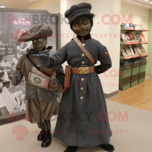Black Civil War Soldier mascot costume character dressed with a Maxi Skirt and Messenger bags