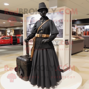 Black Civil War Soldier mascot costume character dressed with a Maxi Skirt and Messenger bags