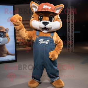 Rust Bobcat mascot costume character dressed with a Bootcut Jeans and Berets