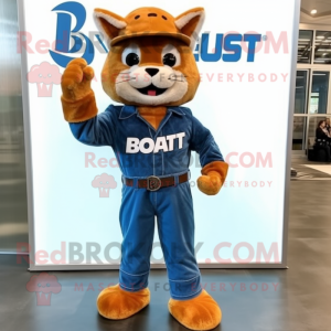 Rust Bobcat mascot costume character dressed with a Bootcut Jeans and Berets
