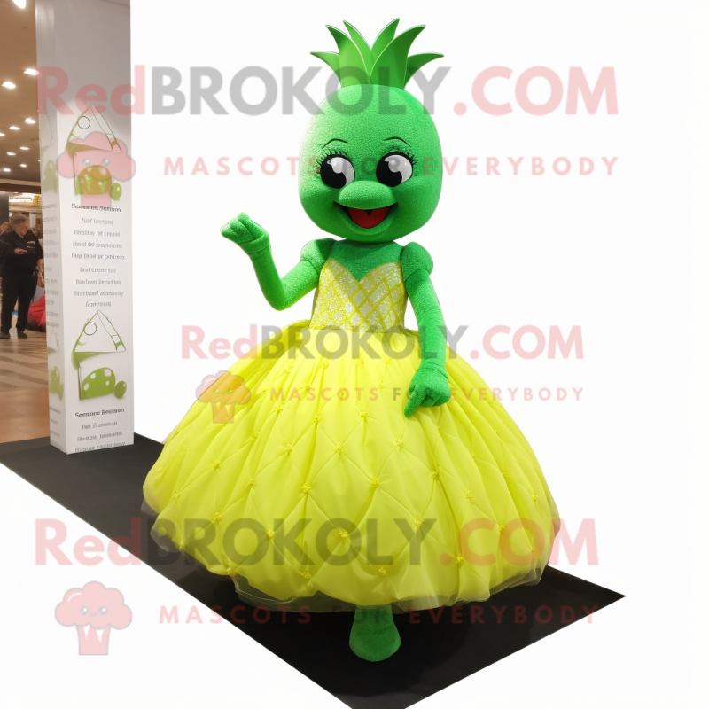 Green Pineapple mascot costume character dressed with a Ball Gown and Shoe laces Green Pineapple mascot costume character dressed with a Ball Gown and Shoe laces