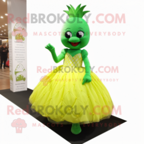 Green Pineapple mascot costume character dressed with a Ball Gown and Shoe laces