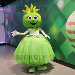 Green Pineapple mascot costume character dressed with a Ball Gown and Shoe laces