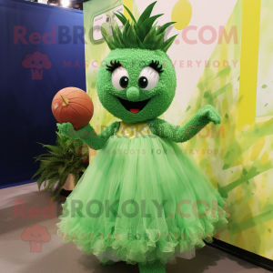 Green Pineapple mascot costume character dressed with a Ball Gown and Shoe laces