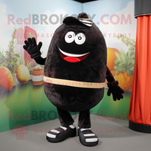 Black Hamburger mascot costume character dressed with a Corduroy Pants and Keychains