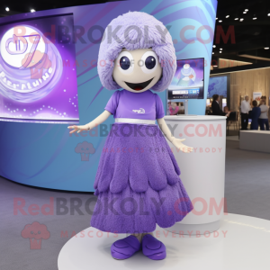 Lavender Gyro mascot costume character dressed with a Maxi Skirt and Hairpins