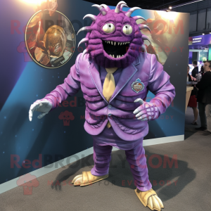 Purple Trilobite mascot costume character dressed with a Blazer and Brooches