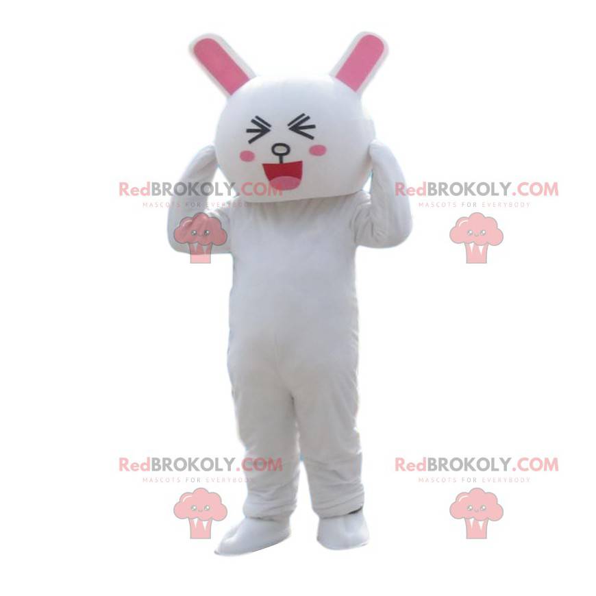 Amused looking white rabbit costume, bunny costume -