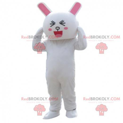Amused looking white rabbit costume, bunny costume -