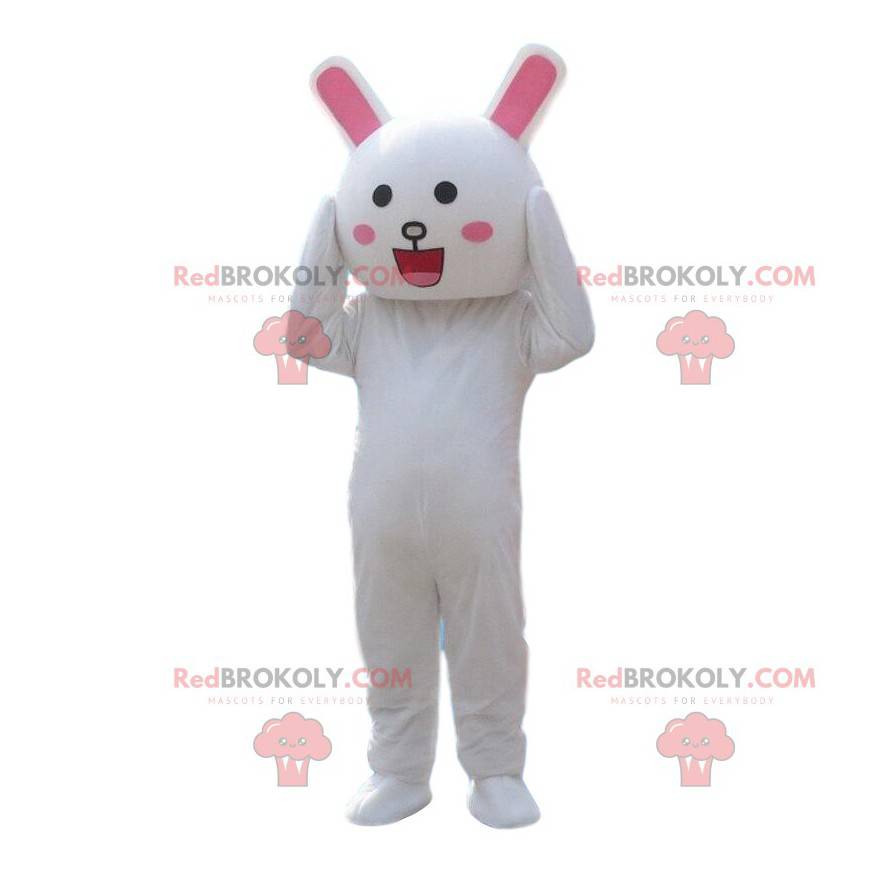 Uśmiechnięty biały kostium królika, kostium królika -