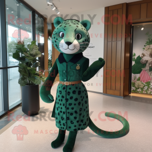 Forest Green Leopard mascot costume character dressed with a Sheath Dress and Handbags