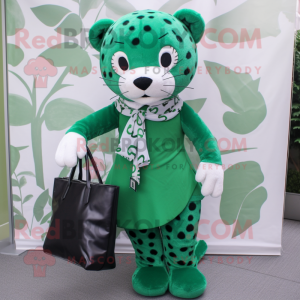 Forest Green Leopard mascot costume character dressed with a Sheath Dress and Handbags