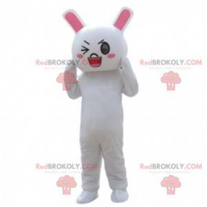 Costume de lapin faisant un clin d'œil, mascotte de lapin blanc