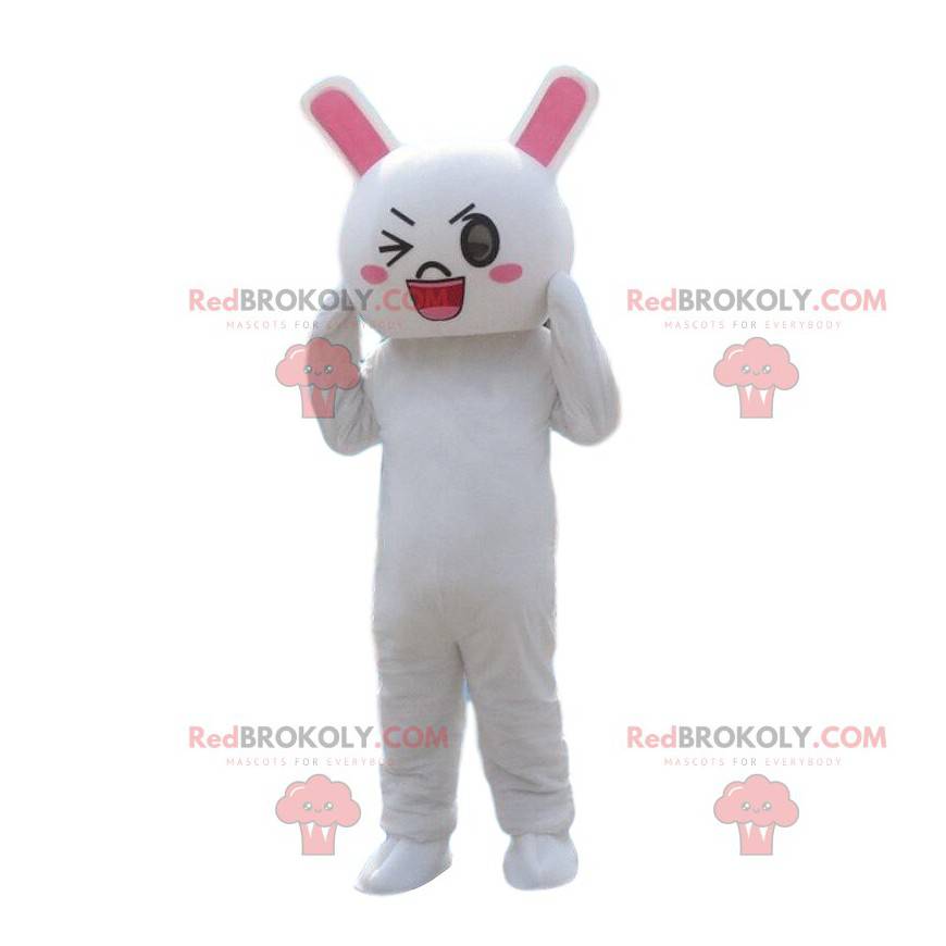 Blinkande kaninkostym, vit kaninmaskot - Redbrokoly.com