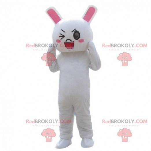 Blinkande kaninkostym, vit kaninmaskot - Redbrokoly.com