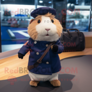 Navy Guinea Pig mascot costume character dressed with a Moto Jacket and Briefcases