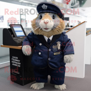 Navy Guinea Pig mascot costume character dressed with a Moto Jacket and Briefcases