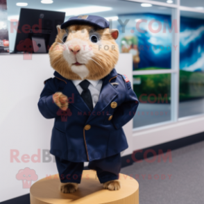 Navy Guinea Pig mascot costume character dressed with a Moto Jacket and Briefcases