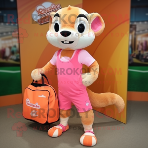 Peach Mongoose mascot costume character dressed with a Running Shorts and Handbags