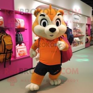Peach Mongoose mascot costume character dressed with a Running Shorts and Handbags