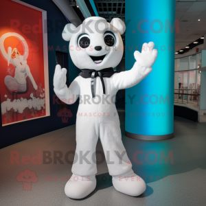 White Acrobat mascot costume character dressed with a Suit Jacket and Mittens