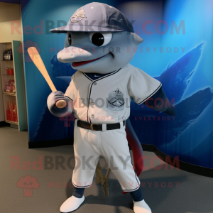 Silver Swordfish mascot costume character dressed with a Baseball Tee and Pocket squares