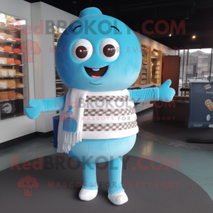 Sky Blue Chocolates Maskottchen kostüm gekleidet in einen Pullover und Schals - Schokoladen-Maskottchen - RedBrokoly.com