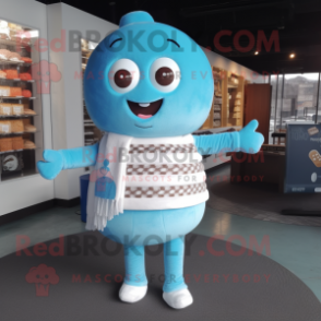 Sky Blue Chocolates Maskottchen kostüm gekleidet in einen Pullover und Schals - Schokoladen-Maskottchen - RedBrokoly.com
