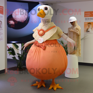 Peach Guinea Fowl mascot costume character dressed with a Circle Skirt and Watches