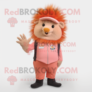 Peach Porcupine mascot costume character dressed with a Vest and Berets