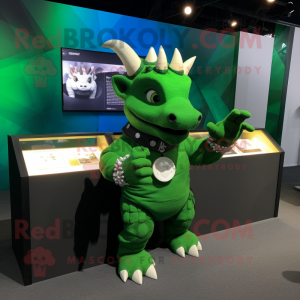 Green Triceratops mascot costume character dressed with a Polo Shirt and Bracelet watches