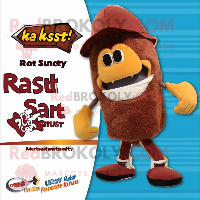 Rust Steak mascot costume character dressed with a Bikini and Caps Rust Steak mascot costume character dressed with a Bikini and Caps