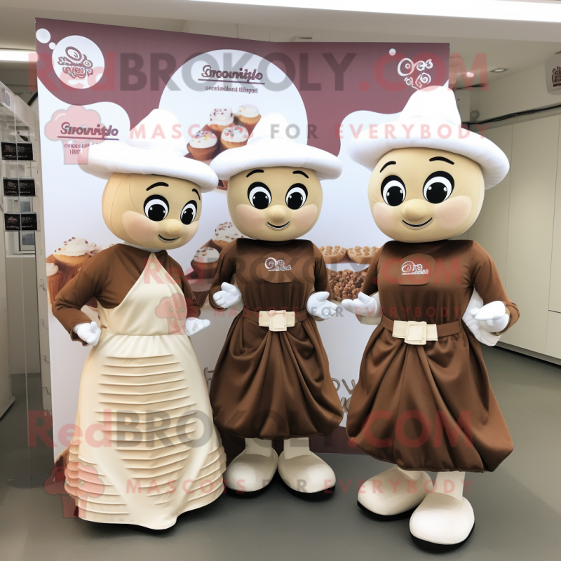 Cream Chocolates mascot costume character dressed with a Wrap Dress and Berets Cream Chocolates mascot costume character dressed with a Wrap Dress and Berets