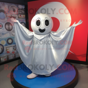 Silver Miso Soup mascot costume character dressed with a Circle Skirt and Shawls