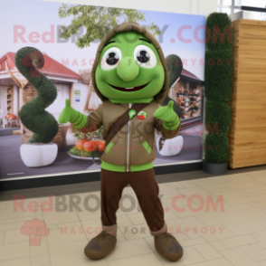 Olive Acrobat mascot costume character dressed with a Leather Jacket and Scarf clips