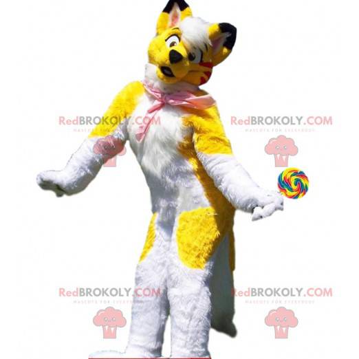 Fato de cachorro amarelo e branco, traje colorido de husky -