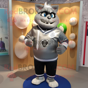 Silver Rugby Ball mascot costume character dressed with a Hoodie and Necklaces