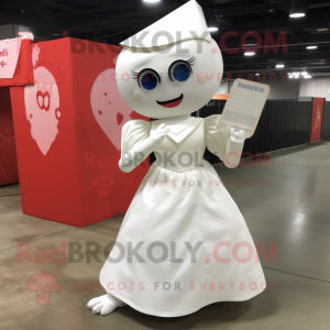 White Love Letter mascot costume character dressed with a A-Line Skirt and Foot pads